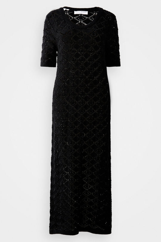 Selected Femme Fina Long Knit Structure Dress i sort strik.