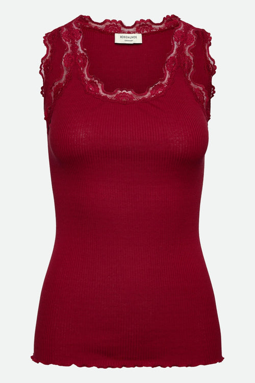Rosemunde | Silketop | RWBabette SL U-neck Long Lace Top, 5205 karanda red