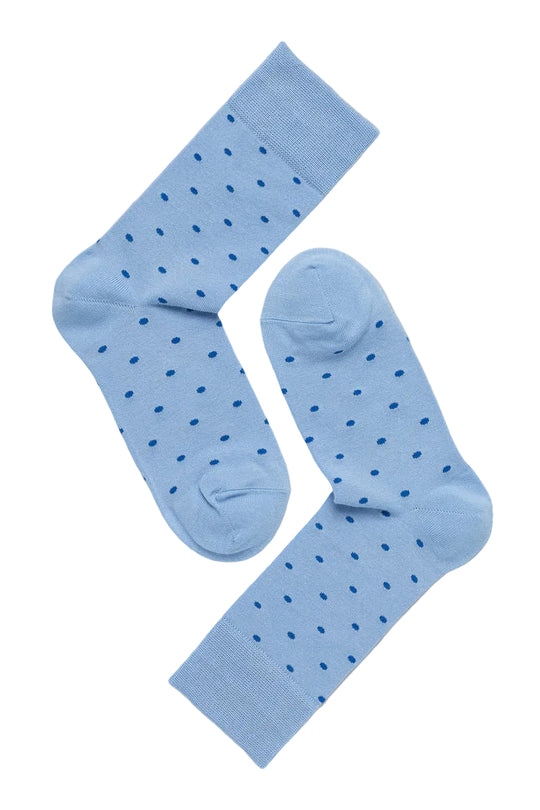 Note Bamboo Dots strømper i lyseblå og blå – produktbillede forfra