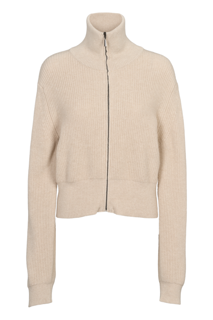 Basic Apparel Cady Zip Cardigan beige melange – materialedetalje