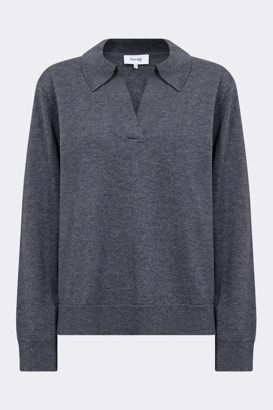 Leveté Room LR-Ismaila 9 merinopullover i Dark Grey Melange – front