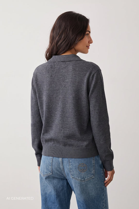 Leveté Room LR-Ismaila 9 merinopullover i Dark Grey Melange – visning 4