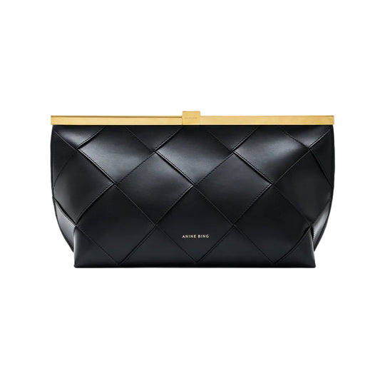 ANINE BING Anine Clutch i sort flettet læder set forfra