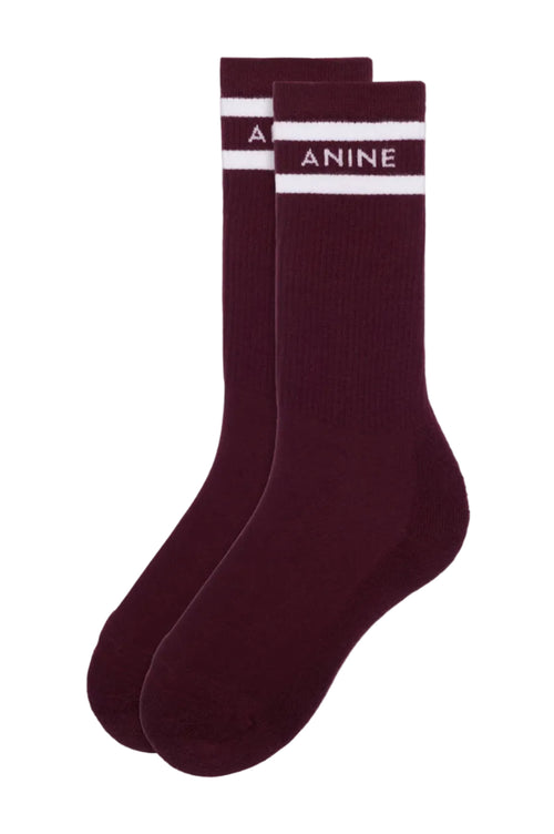 Anine Bing | Sokker | Sully sporty socks - burgundy and white stripe, multi