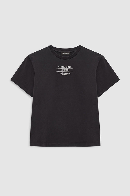 Cropped Shelley Studio T-shirt i vintage sort produktvisning
