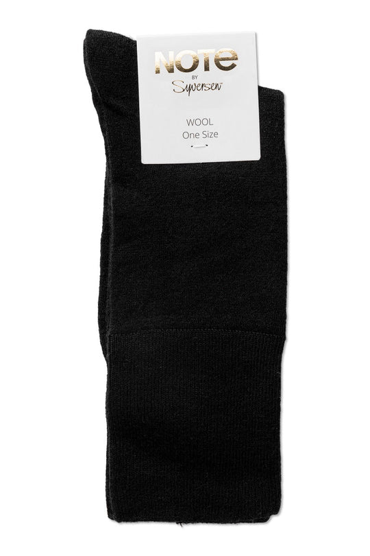 Note Fine Wool Comfort Top strømpe i sort