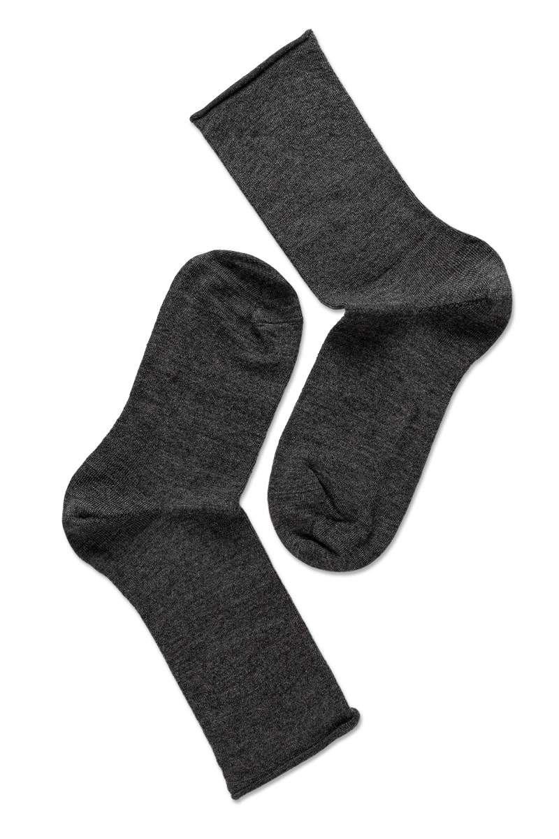 Note Wool Roll Top strømper i gråmeleret uld
