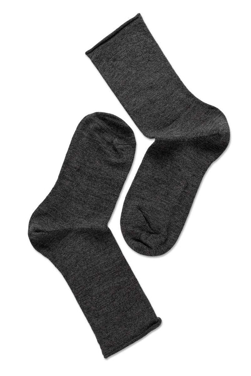 Note by Syversen | Strømper | Wool Roll Top, grey melange