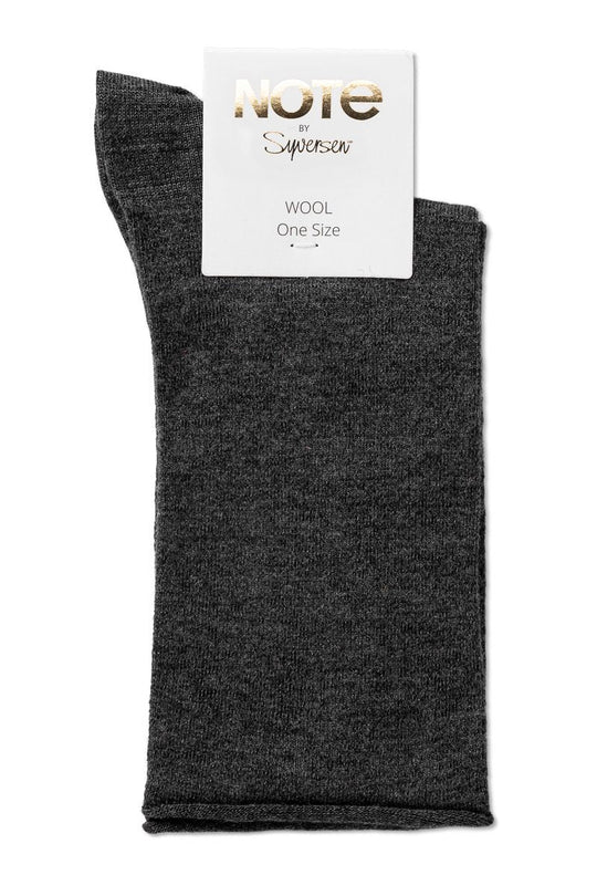 Gråmelerede Note Wool Roll Top strømper set fra siden