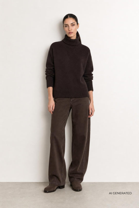 Leveté Room LR-Perle 3 mørkebrun pullover på model i fuld figur