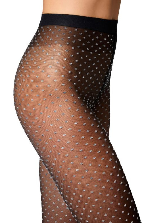 Wolford Shimmer Dots Tights 17690 i black/silver med sølvfarvede prikker