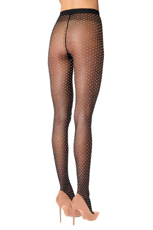 Wolford Shimmer Dots Tights 17690 i black/silver med sølvfarvede prikker