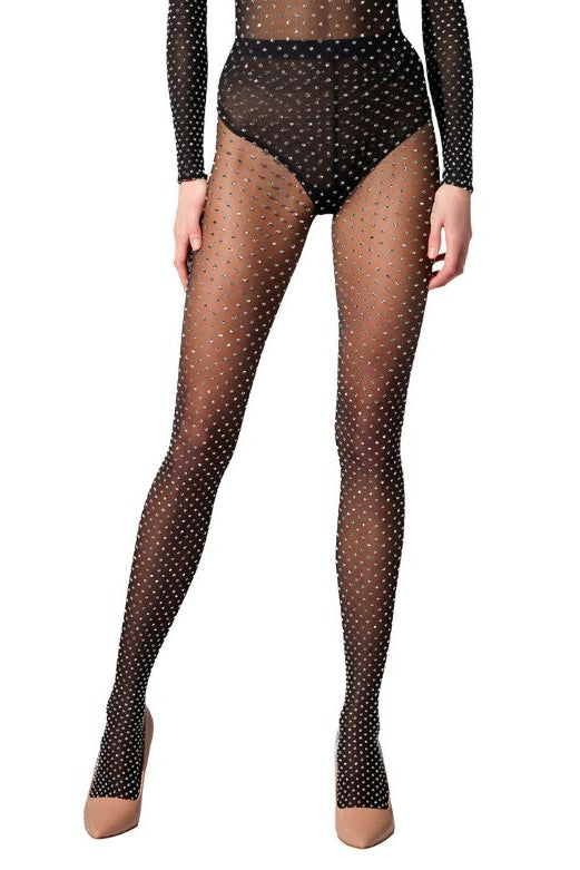 Wolford Shimmer Dots Tights 17690 i black/silver med sølvfarvede prikker