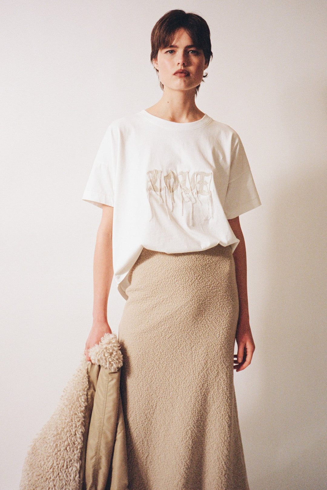 Rabens Saloner | Nederdel | Beatriz Crumpled bias long skirt, oatmeal