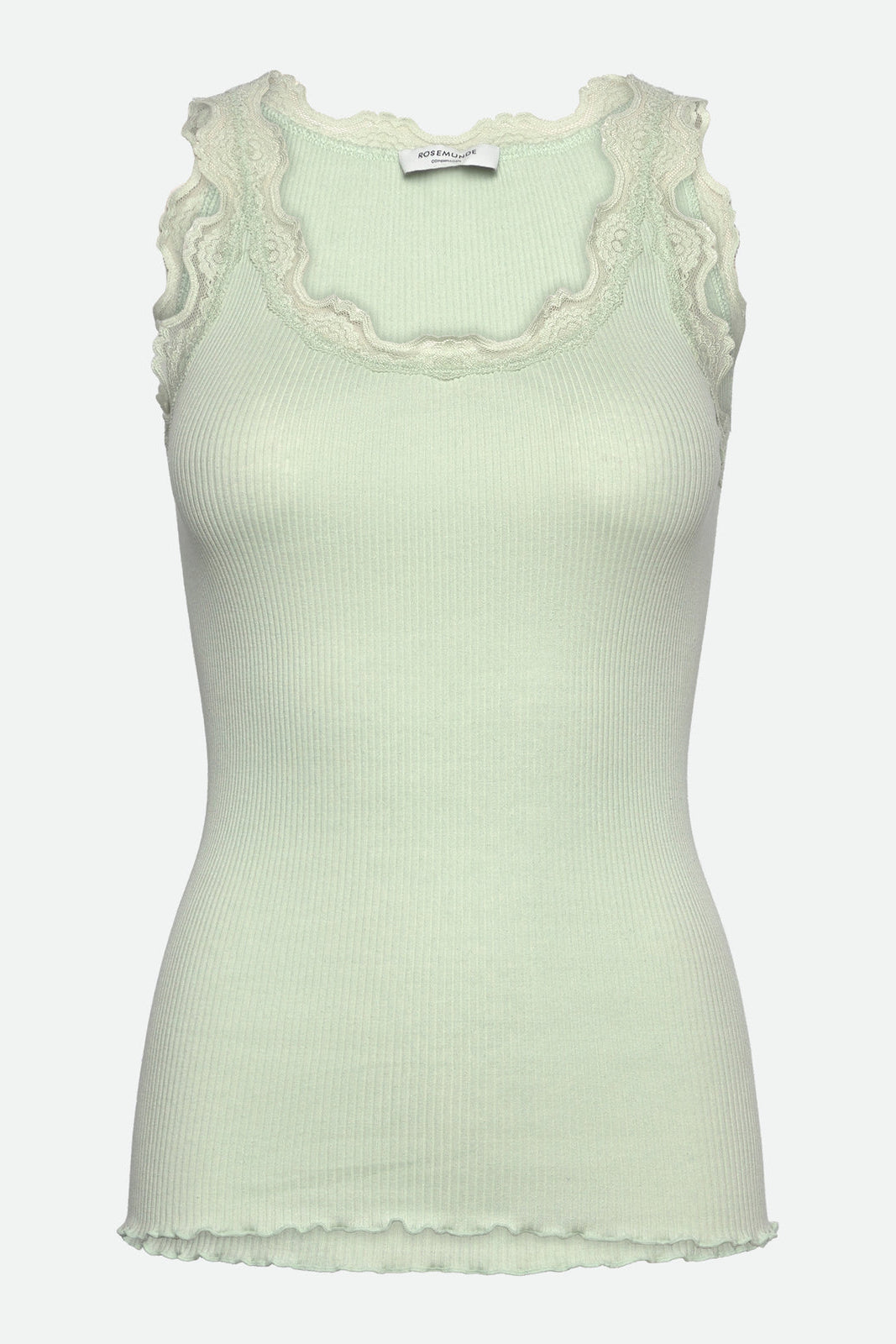 Rosemunde | Silketop | RWBabette SL U-neck Long Lace Top, 5205 green lily