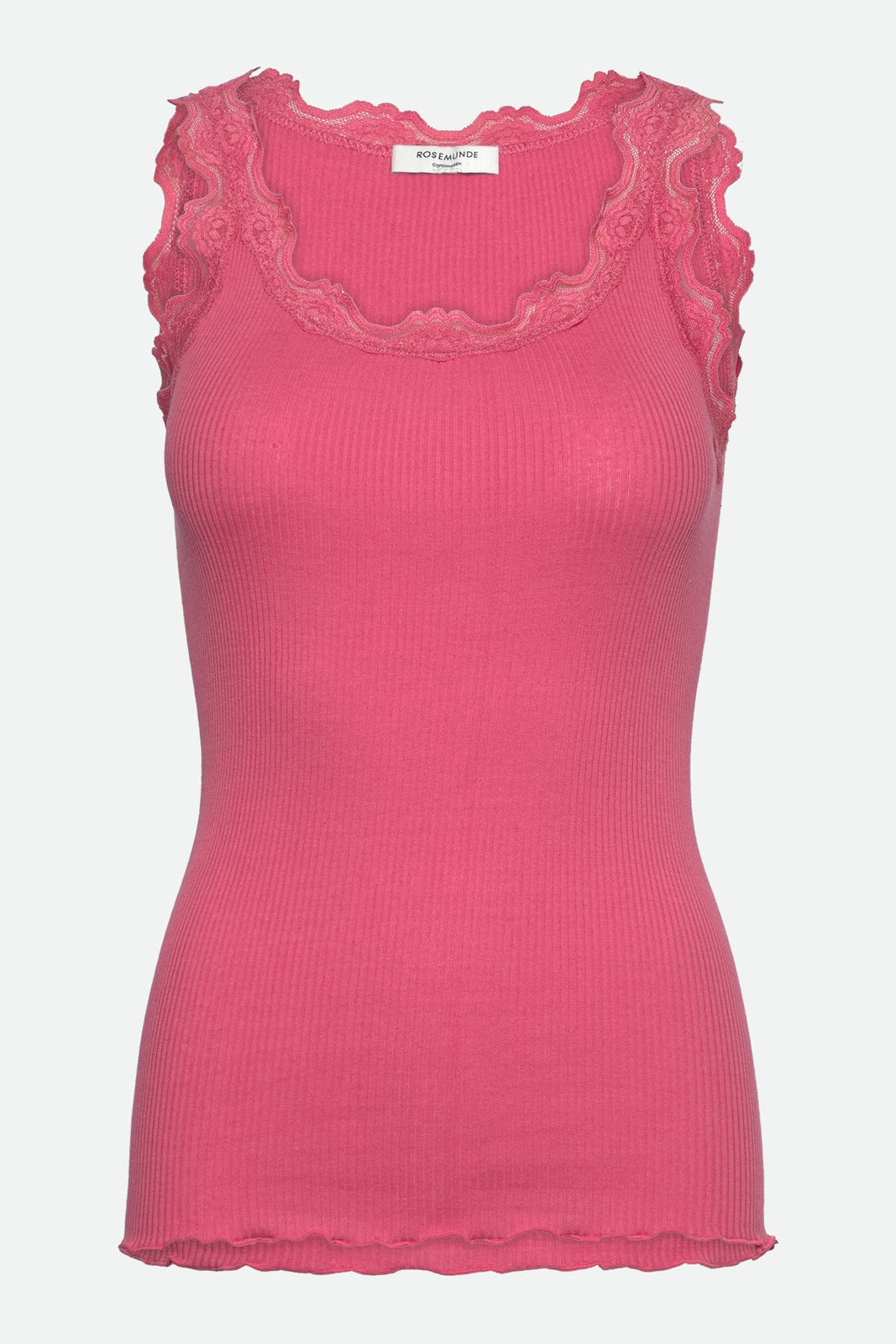 Rosemunde | Silketop | RWBabette SL U-neck Long Lace Top, 5205 rapture rose