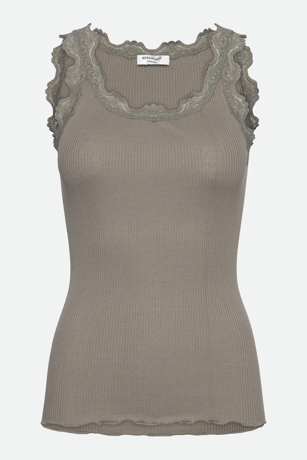 Rosemunde | Silketop | RWBabette SL U-neck Long Lace Top, 5205 dried sage