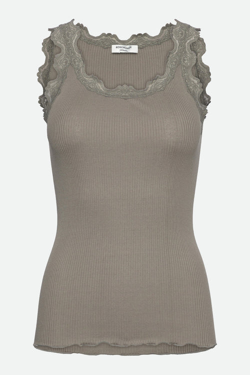 Rosemunde | Silketop | RWBabette SL U-neck Long Lace Top, 5205 dried sage