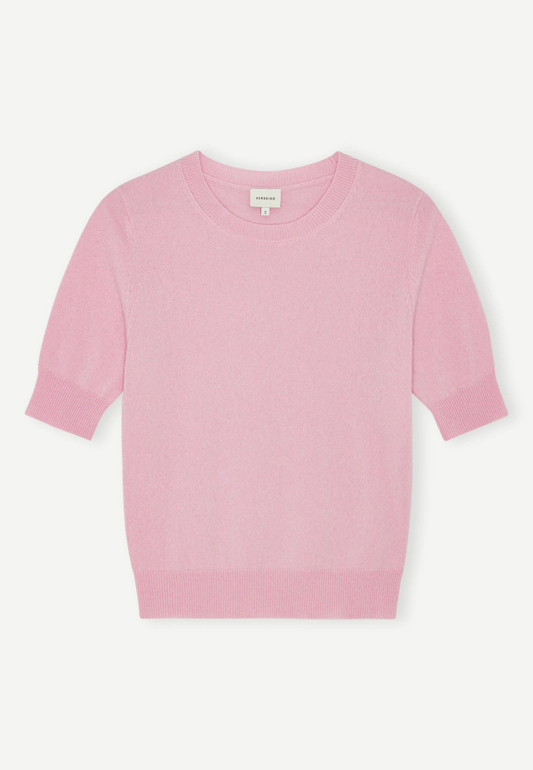 Herskind Therese Knit Blouse i Bubblegum – kortærmet cashmerebluse med rund hals og taljelængde.
