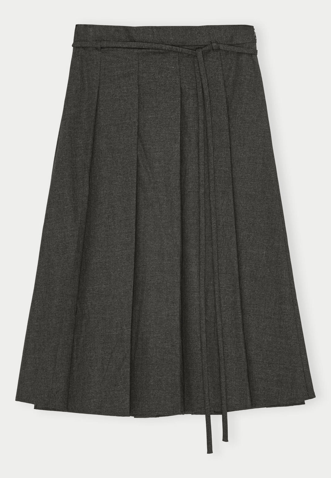Herskind Richard Skirt i Checks Grey – lang plisseret nederdel med snørejustering i taljen.

