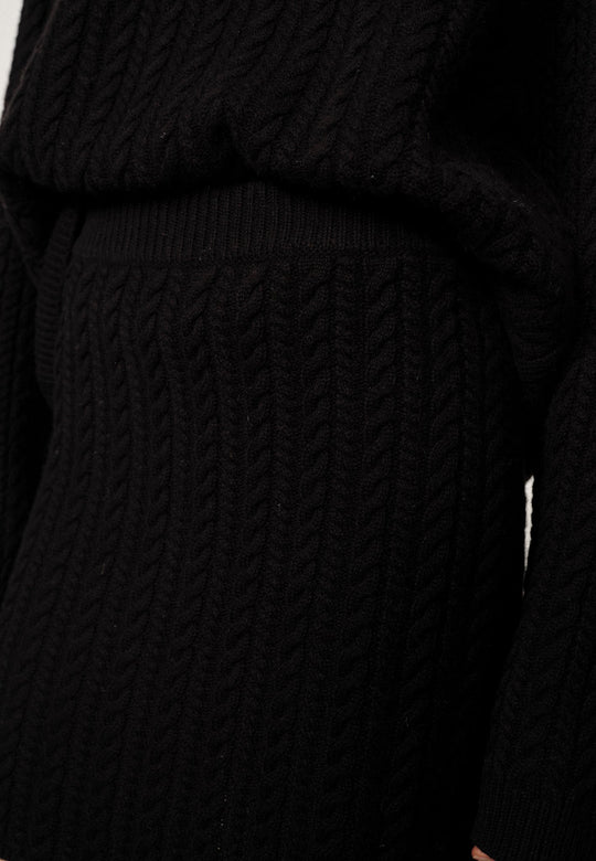 Herskind Roger Cashmere Blend Skirt – sort mini-nederdel med kabelstrik og luksus uld/kashmir-mix

