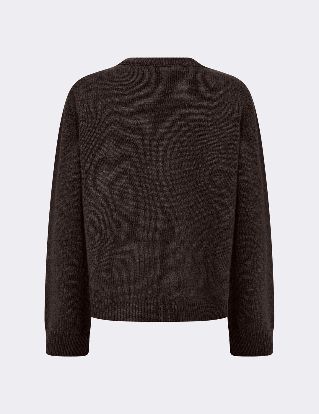 Levete Room LR-Perle 9 Cardigan i Dark Brown, strikket i merinould og cashmere med rund hals og knaplukning.