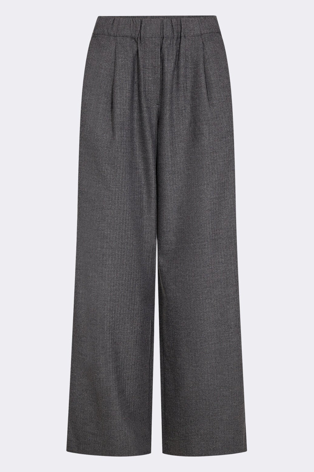 Levete Room LR-Norda 1 pants i mørkegrå med vidde i benene, elastik i taljen og lægdetaljer.

