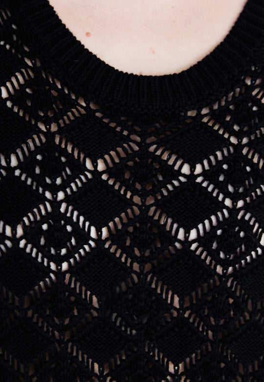 Selected Femme Fina Long Knit Structure Dress i sort strik.