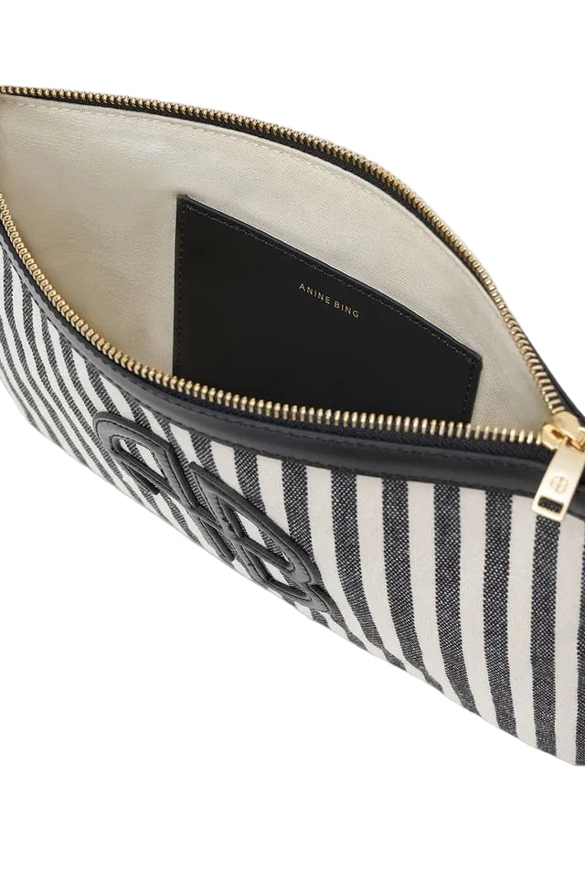 Anine Bing Lili Pouch clutch i sorte og hvide striber