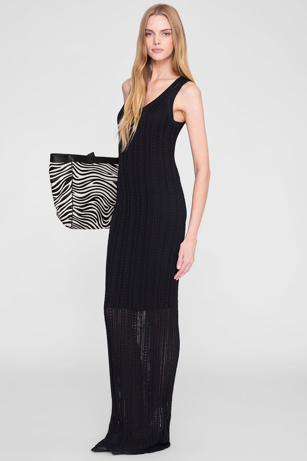 Anine Bing Arie Long Dress sort gulvlang strikket kjole.