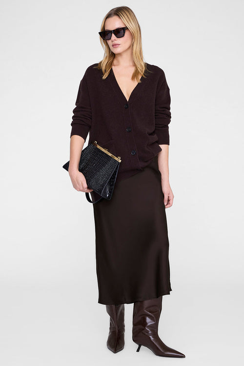 Anine Bing | Nederdel | Bar Silk Skirt, deep brown