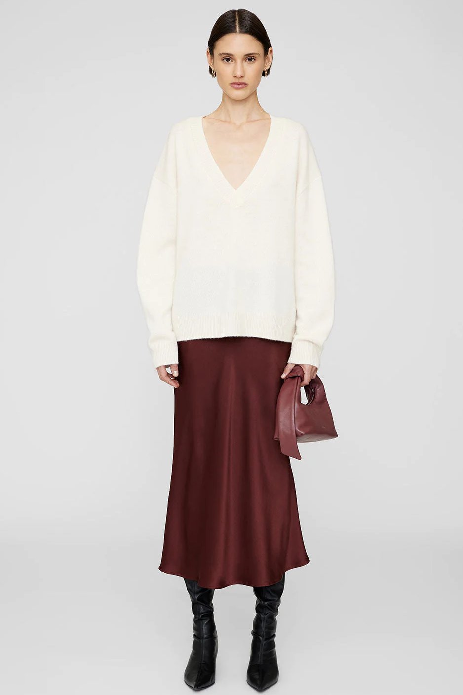 nederdel | Bar Silk Skirt skinnende 100% silke, dark cherry
