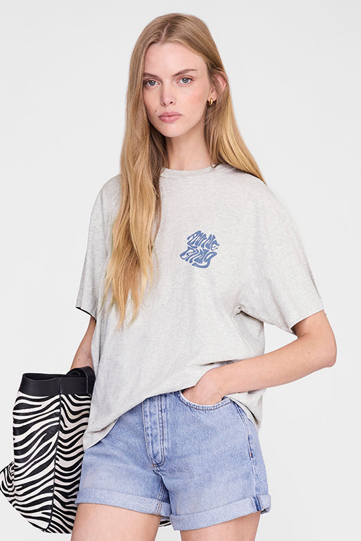 Anine Bing Cade Tee Wave i heather grey med grafisk Wave-print.