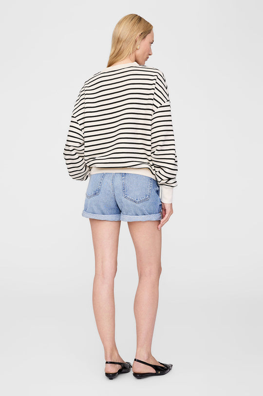 Anine Bing Dean Sweatshirt – klassisk sort og hvid stribet sweatshirt i blød French terry med afslappet pasform og broderet logo.