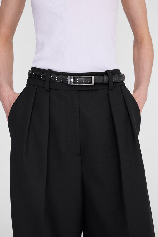 Anine Bing Elly Belt Studs Smooth Leather i black med dekorative nitter.