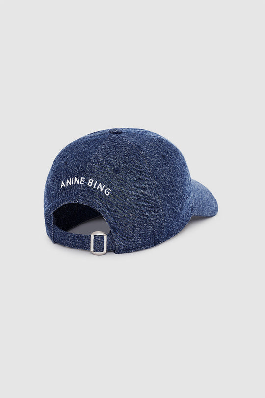 ANINE BING Jeremy Baseball Cap i clean indigo denim med broderet hvidt AB-logo foran