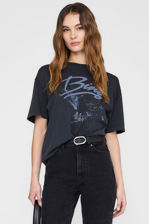 Anine Bing Kent Tee Eagle i washed black – oversized t-shirt i let bomuldsjersey med eagle-grafik og dropped shoulders.