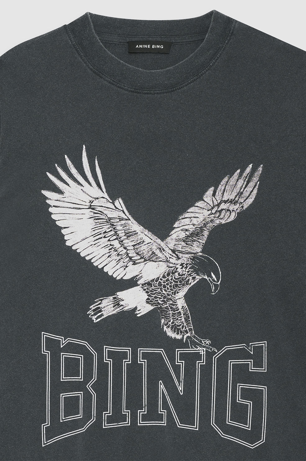 Anine Bing Lili Tee Retro Eagle i washed black. Boxy pasform med retro grafik og vintage look. Komfortabel, let bomuldsjersey til en afslappet stil.