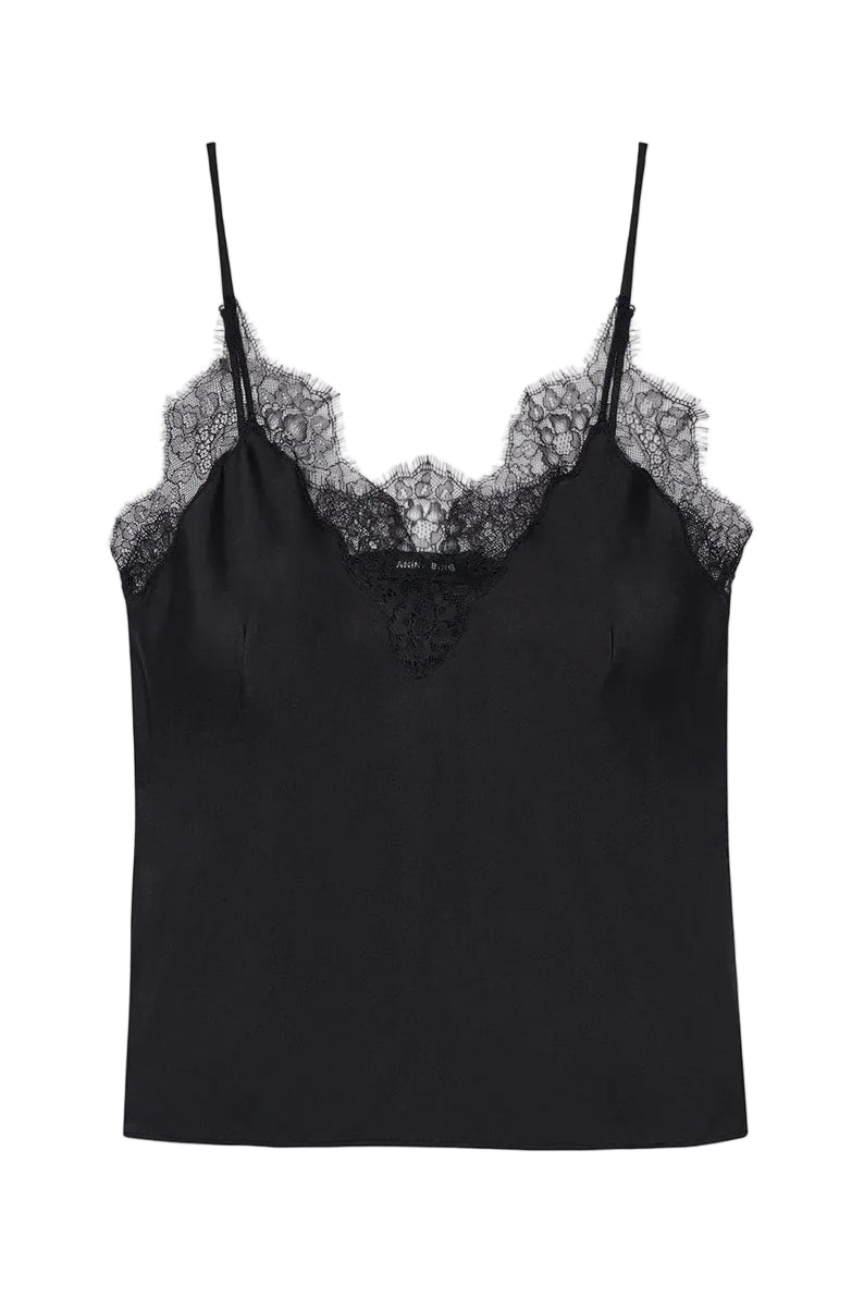 Anine Bing Mael Camisole i black med blondekant langs V-udskæringen.