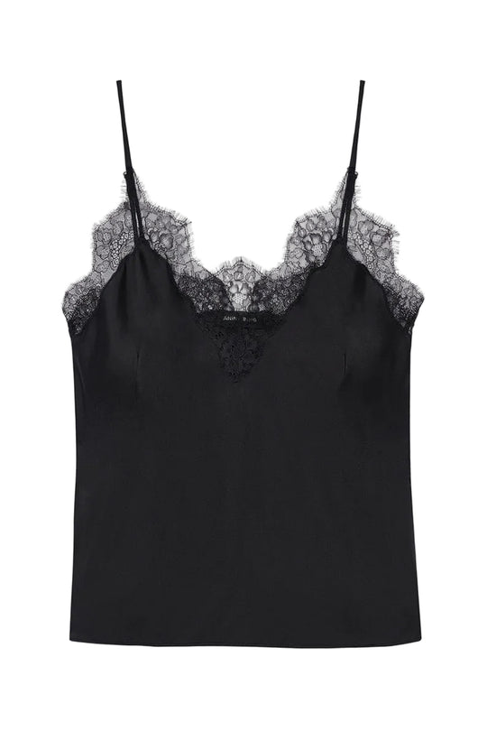 Anine Bing Mael Camisole i black med blondekant langs V-udskæringen.