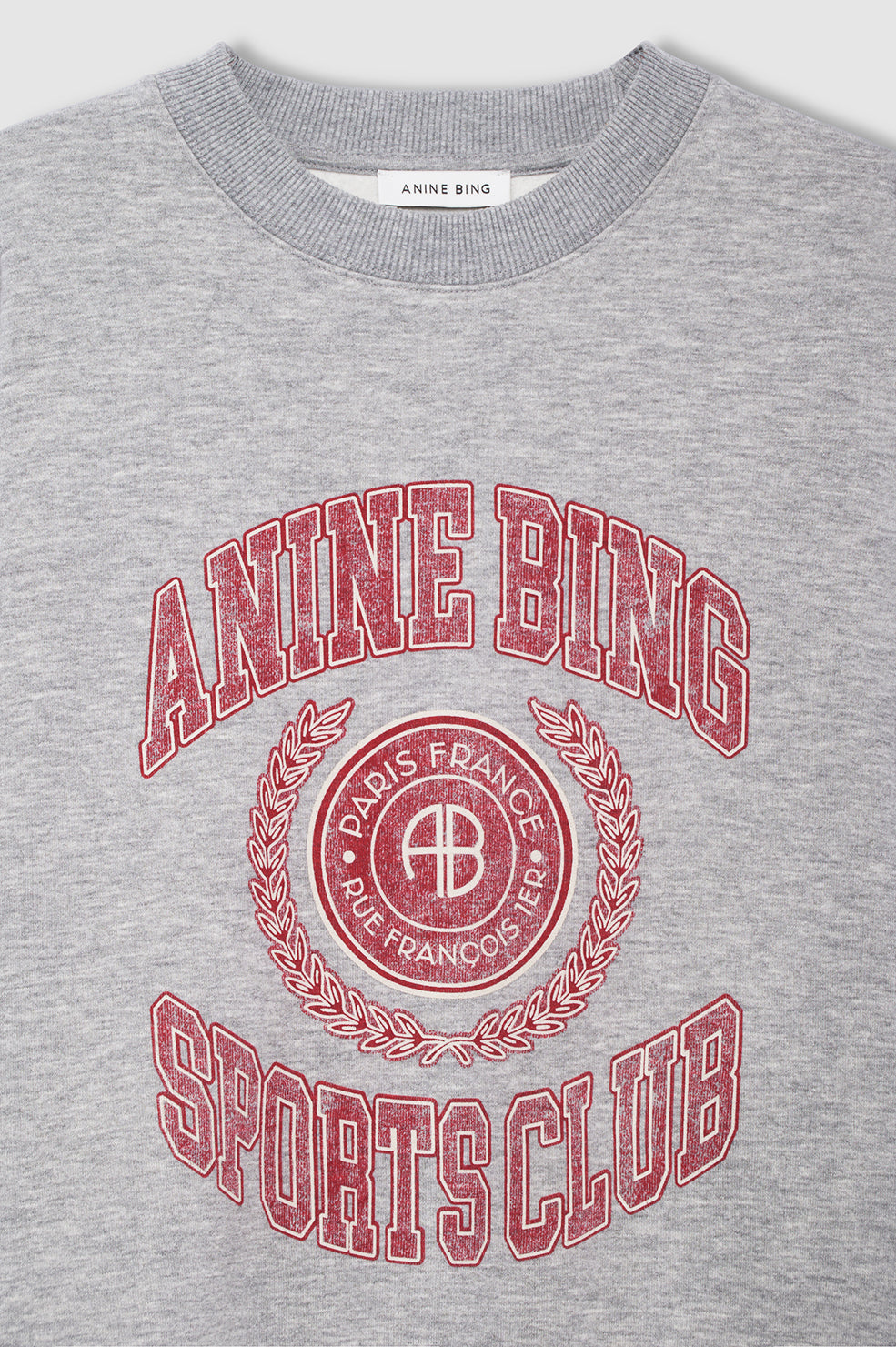 Anine Bing Miles Collegiate Sweatshirt i grey med rødt collegiate-print.
