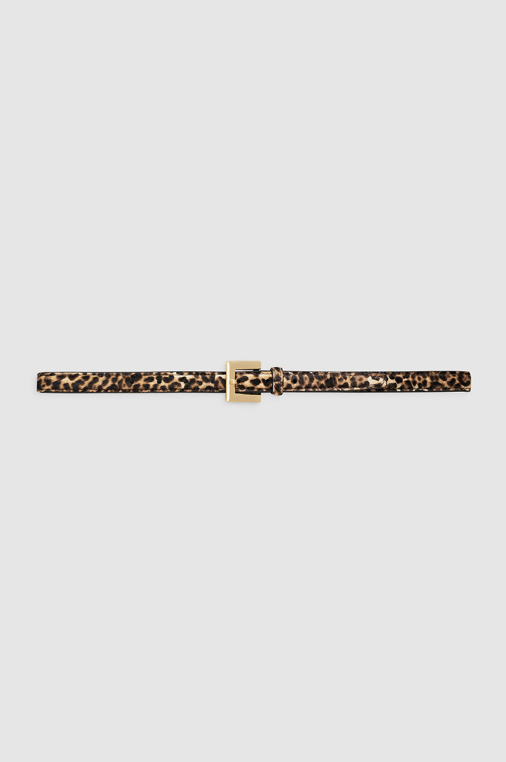 Anine Bing Nicola Belt – Leopard Calf Hair bælte med gyldent firkantet spænde og small polstret rem i ægte kalvehår.
