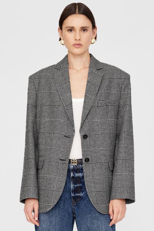 Anine Bing | Blazer | Quinn, black and grey plaid