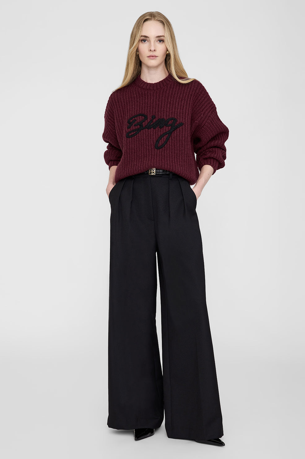 Anine Bing Sydney Crew Sweater Signature i Zinfandel – Luksuriøs Strik i Alpakauld