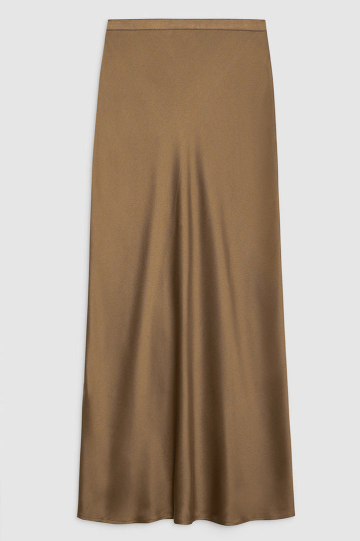 Anine Bing Bar Silk Skirt – luksuriøs midi-nederdel i 100% silke, højtaljet og skåret på skrå. 