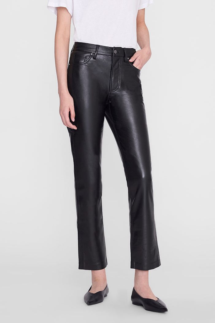 ANINE BING Bruno Pant i sort regenereret læder med høj talje og slim-straight pasform.