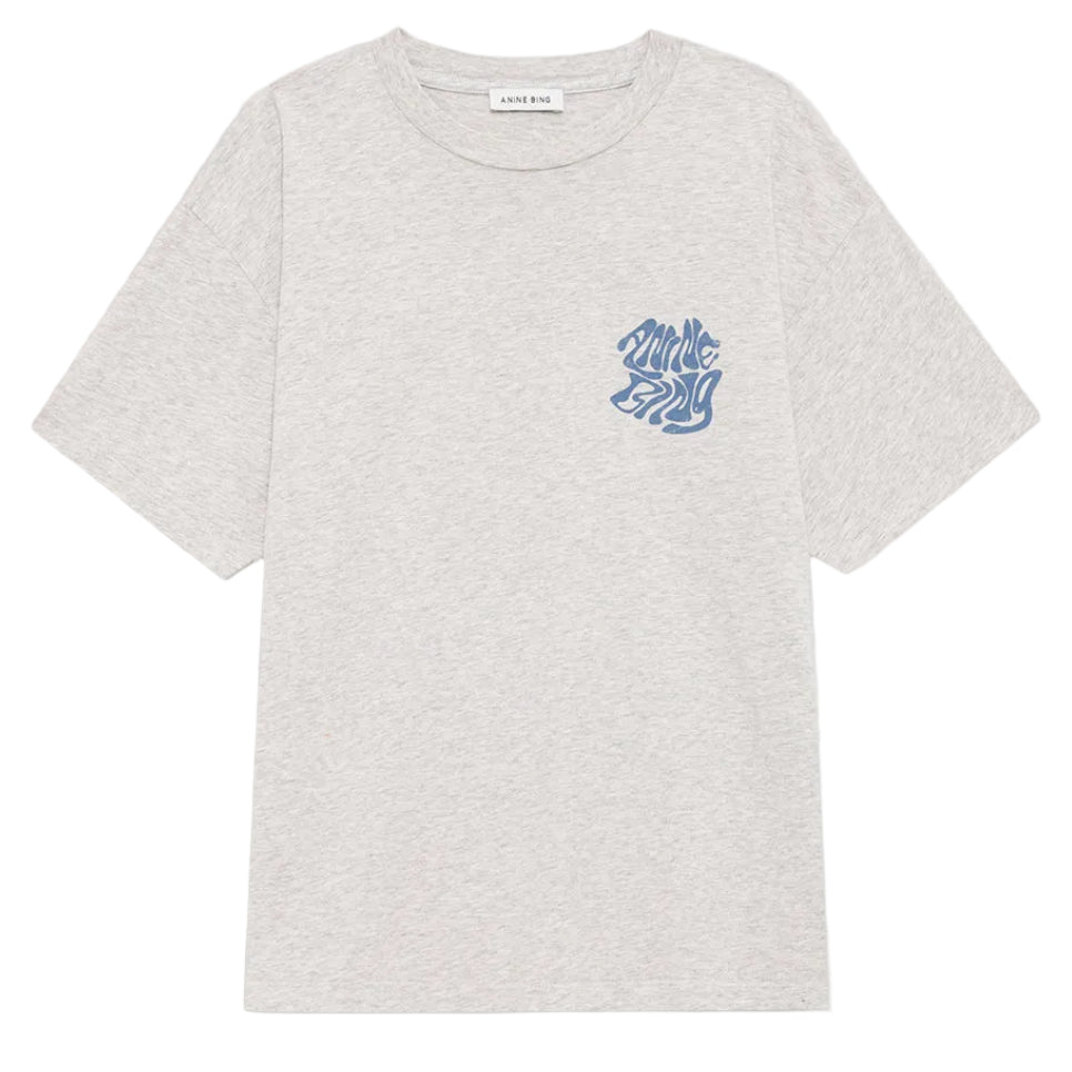 Anine Bing Cade Tee Wave i heather grey med grafisk Wave-print.