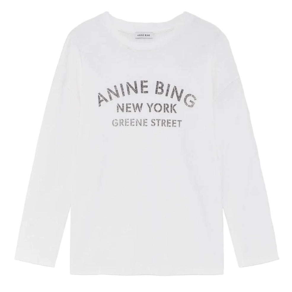 Anine Bing Ivan Long Sleeve New York Stencil i ivory med grafisk print.