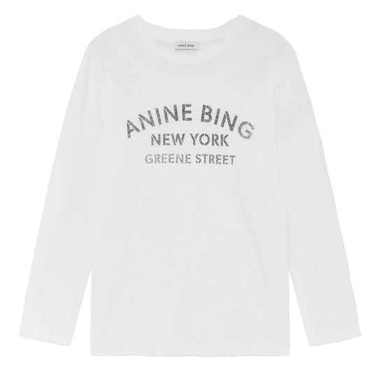 Anine Bing Ivan Long Sleeve New York Stencil i ivory med grafisk print.