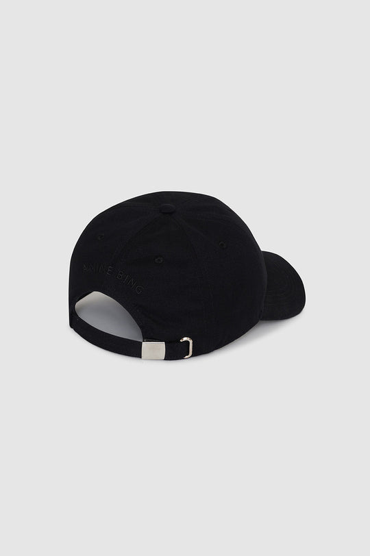 Anine Bing Jeremy Baseball Cap – klassisk sort baseball cap med diskret monogram og justerbar pasform.
